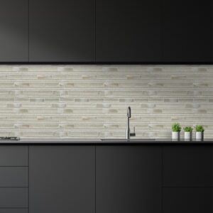 Altair MIGA08-BK Ardcarn 11 3/4 Inch x 10 7/8 Inch Rectangular Laminated Glass Mosaic Mix Aluminum Wall Tile, Black