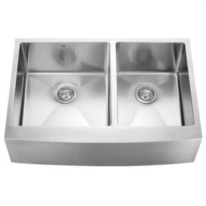 Vigo VGR3320BL 33" Farmhouse 15mm Radius Double Bowl Kitchen Sink