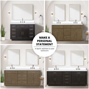 Abbey 84W x 22D Grey Oak Double Bath Vanity, Carrara Marble Top, Faucet Set, and 36Mirrors