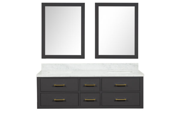 Castor 60W x 22D Black Double Bath Vanity, Carrara Marble Top, and 28Mirrors