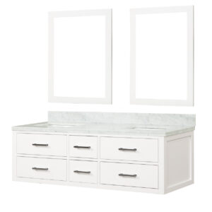 Castor 60W x 22D White Double Bath Vanity, Carrara Marble Top, and 28Mirrors