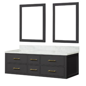 Castor 60W x 22D Black Double Bath Vanity, Carrara Marble Top, and 28Mirrors