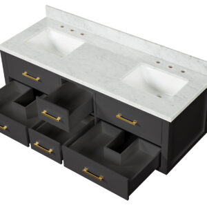 Castor 60W x 22D Black Double Bath Vanity, Carrara Marble Top, and 28Mirrors