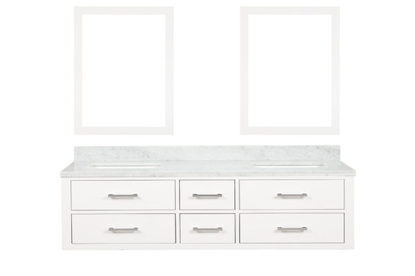 Castor 72W x 22D White Double Bath Vanity, Carrara Marble Top, and 34Mirrors