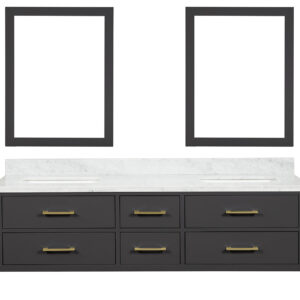 Castor 72W x 22D Black Double Bath Vanity, Carrara Marble Top, and 34Mirrors