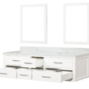 Castor 72W x 22D White Double Bath Vanity, Carrara Marble Top, and 34Mirrors