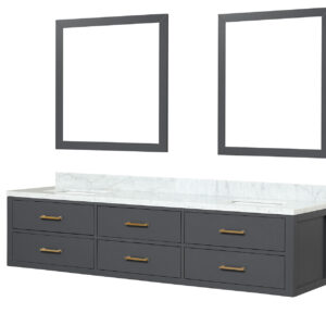 Castor 80W x 22D Black Double Bath Vanity, Carrara Marble Top, and 36Mirrors