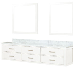 Castor 80W x 22D White Double Bath Vanity, Carrara Marble Top, and 36Mirrors