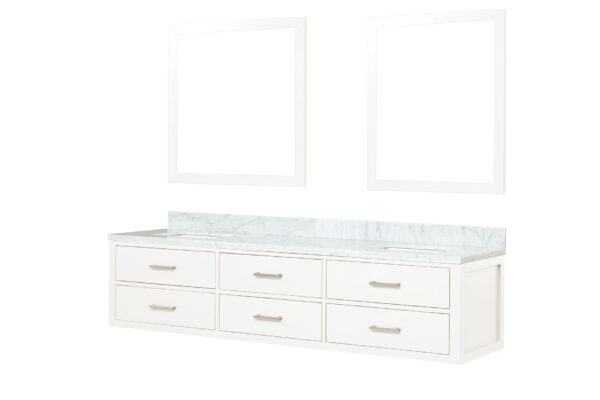 Castor 80W x 22D White Double Bath Vanity, Carrara Marble Top, and 36Mirrors