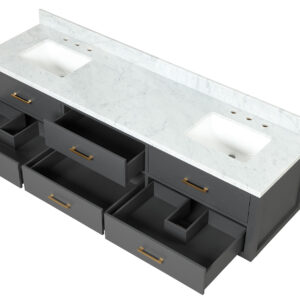 Castor 80W x 22D Black Double Bath Vanity, Carrara Marble Top, and 36Mirrors