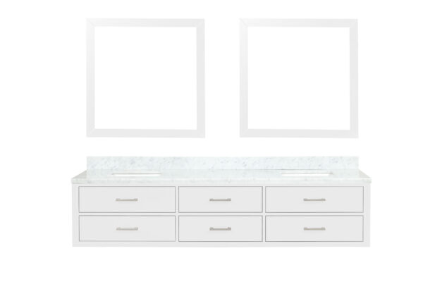 Castor 84W x 22D White Double Bath Vanity, Carrara Marble Top, and 36Mirrors