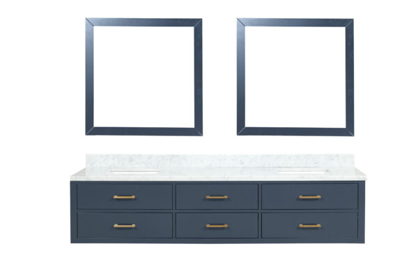 Castor 84W x 22D Blue Double Bath Vanity, Carrara Marble Top, and 36Mirrors