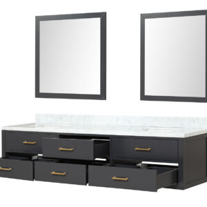 Castor 84W x 22D Black Double Bath Vanity, Carrara Marble Top, and 36Mirrors