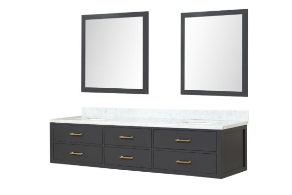 Castor 84W x 22D Black Double Bath Vanity, Carrara Marble Top, and 36Mirrors