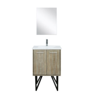 Lancy 24W x 20D Rustic Acacia Bath Vanity, Cultured Marble Top, Chrome Faucet Set and 18Mirror