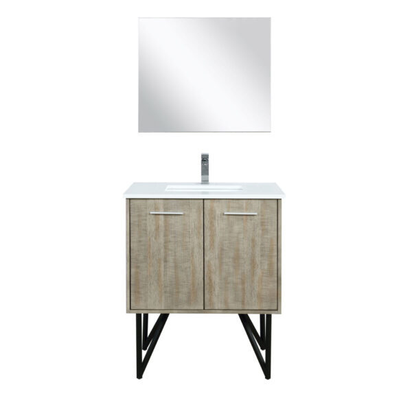 Lancy 30W x 20D Rustic Acacia Bath Vanity, Cultured Marble Top, Chrome Faucet Set and 28Mirror