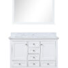 Dukes 48 in. W x 22 in. D White Double Bath Vanity, Carrara Marble Top, and 46 in. Mirror