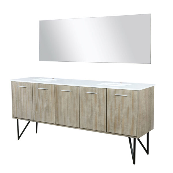 Lancy 80W x 20D Rustic Acacia Double Bath Vanity, White Quartz Top and 70Mirror