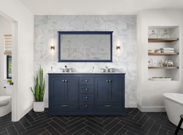 Dukes 60 in. W x 22 in. D Navy Blue Double Bath Vanity and 58 in. Mirror