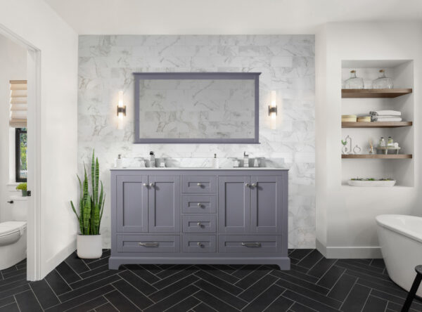 Dukes 60 in. W x 22 in. D Dark Grey Double Bath Vanity and 58 in. Mirror