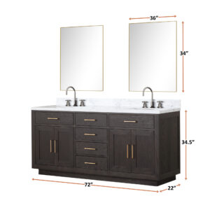 Abbey 72W x 22D Brown Oak Double Bath Vanity and Carrara Marble Top