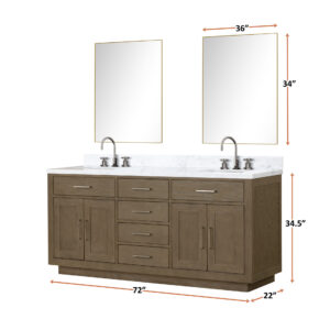 Abbey 72W x 22D Grey Oak Double Bath Vanity and Carrara Marble Top