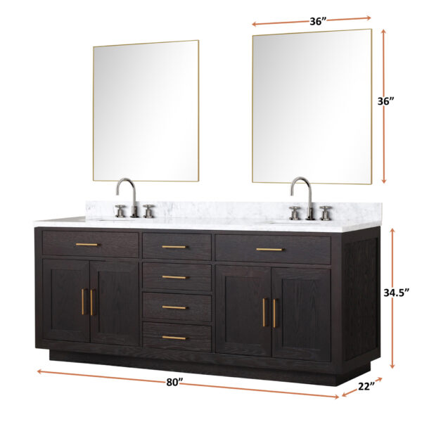 Abbey 80W x 22D Black Oak Double Bath Vanity and Carrara Marble Top