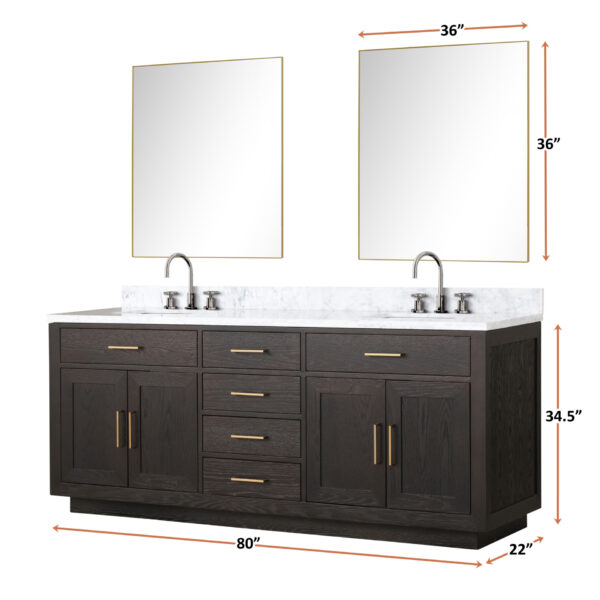 Abbey 80W x 22D Brown Oak Double Bath Vanity and Carrara Marble Top