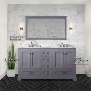 Dukes 60 in. W x 22 in. D Dark Grey Double Bath Vanity and 58 in. Mirror