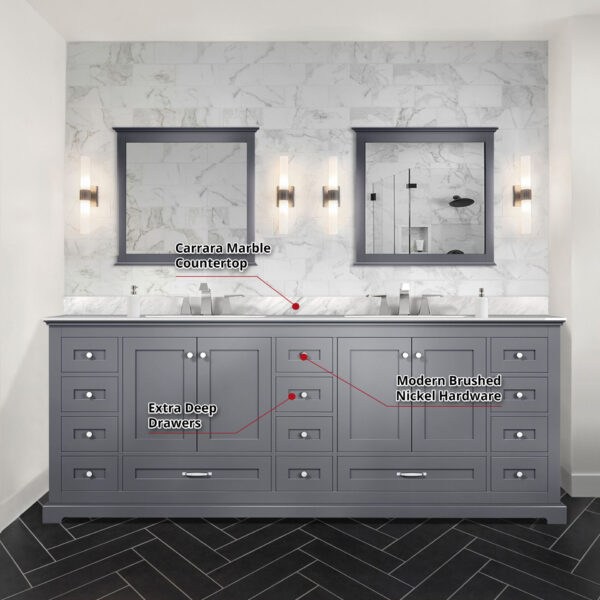 Dukes 84 in. W x 22 in. D Dark Grey Double Bath Vanity and 34 in. Mirrors