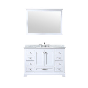 Dukes 48 in. W x 22 in. D White Single Bath Vanity, Carrara Marble Top, Faucet Set, and 46 in. Mirror