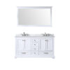 Dukes 60 in. W x 22 in. D White Double Bath Vanity, Carrara Marble Top, Faucet Set, and 58 in. Mirror