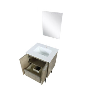 Lancy 24W x 20D Rustic Acacia Bath Vanity, White Quartz Top and 18Mirror