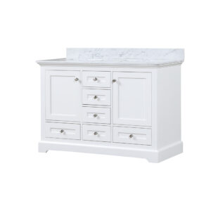 Dukes 48 in. W x 22 in. D White Double Bath Vanity, Carrara Marble Top,