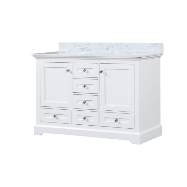 Dukes 48 in. W x 22 in. D White Double Bath Vanity, Carrara Marble Top,