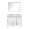 Dukes 48 in. W x 22 in. D White Double Bath Vanity, Carrara Marble Top, Faucet Set, and 46 in. Mirror