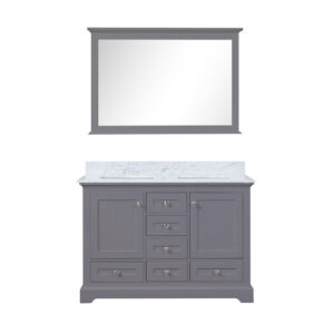 Dukes 48 in. W x 22 in. D Dark Grey Double Bath Vanity, Carrara Marble Top, and 46 in. Mirror