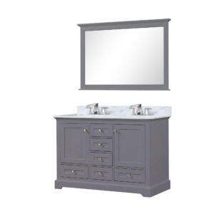 Dukes 48 in. W x 22 in. D Dark Grey Double Bath Vanity, Carrara Marble Top, Faucet Set, 46 in. Mirror