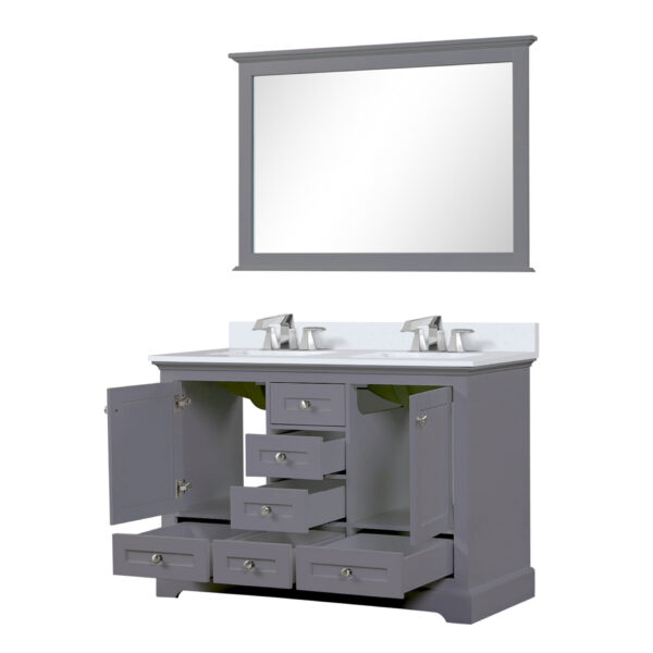 Dukes 48 in. W x 22 in. D Dark Grey Double Bath Vanity, White Quartz Top, and Faucet Set