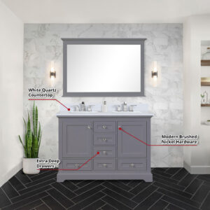 Dukes 48 in. W x 22 in. D Dark Grey Double Bath Vanity and White Quartz Top