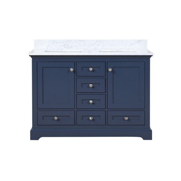 Dukes 48 in. W x 22 in. D Navy Blue Double Bath Vanity and Carrara Marble Top