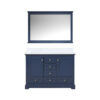 Dukes 48 in. W x 22 in. D Navy Blue Double Bath Vanity, Carrara Marble Top, and 46 in. Mirror