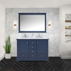 Dukes 48 in. W x 22 in. D Navy Blue Double Bath Vanity and Carrara Marble Top