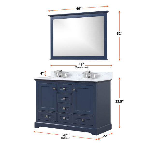 Dukes 48 in. W x 22 in. D Navy Blue Double Bath Vanity and 46 in. Mirror