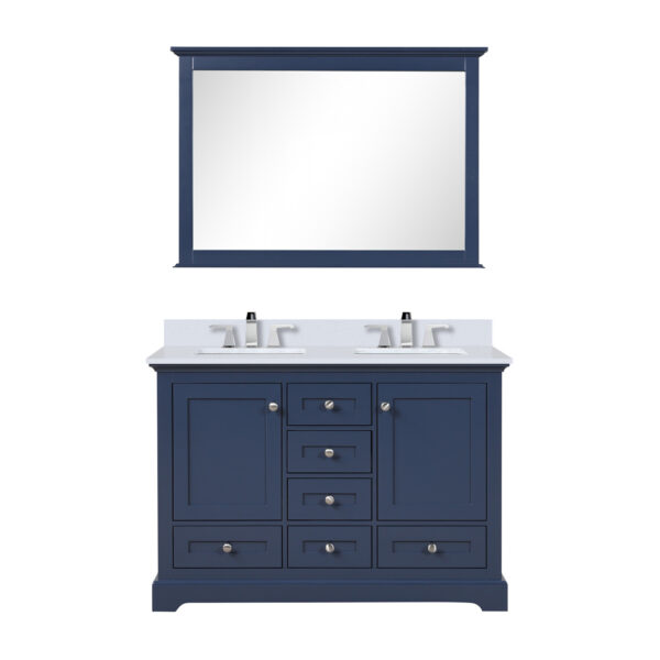 Dukes 48 in. W x 22 in. D Navy Blue Double Bath Vanity, White Quartz Top, Faucet Set, and 46 in. Mirror