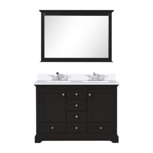 Dukes 48 in. W x 22 in. D Espresso Double Bath Vanity, Cultured Marble Top, Faucet Set, and 46 in. Mirror