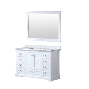 Dukes 48 in. W x 22 in. D White Single Bath Vanity, Carrara Marble Top, and 46 in. Mirror