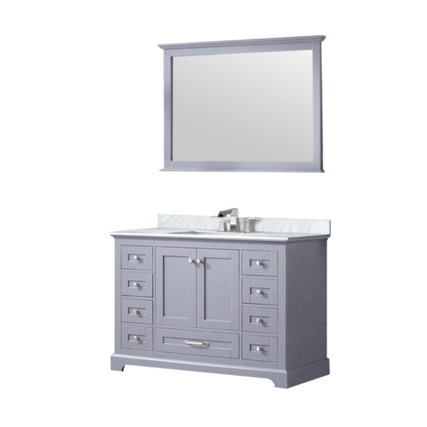 Dukes 48 in. W x 22 in. D Dark Grey Single Bath Vanity, Carrara Marble Top, Faucet Set, and 46 in. Mirror