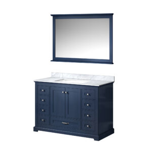 Dukes 48 in. W x 22 in. D Navy Blue Single Bath Vanity, Carrara Marble Top, and 46 in. Mirror