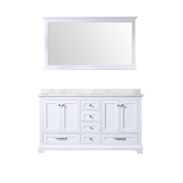 Dukes 60 in. W x 22 in. D White Double Bath Vanity, Carrara Marble Top, and 58 in. Mirror